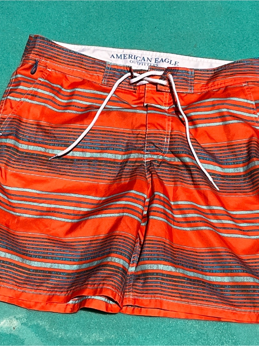 American Eagle Outfitters Orange Striped Swim Board Shorts